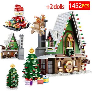 Bloques 1452 piezas ciudad invierno nieve casa Santa Claus bloques de construcción moto de nieve árbol de Navidad figuras ladrillos Navidad Diy juguete para niños X1106