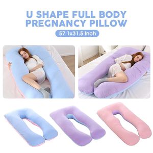 145x80cm femmes enceintes sommeil soutien oreiller pur coton taie d'oreiller en forme de U oreillers de maternité grossesse côté dormeur literie LJ200826