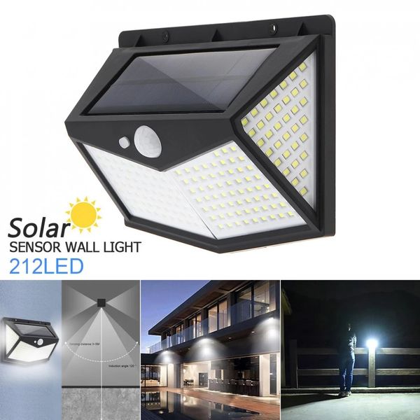 212 leds al aire libre led luces solares impermeable jardín led lampen lámpara de pared linterna blanca fría para poste de cerca