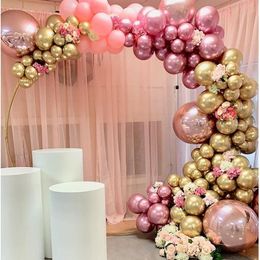 146 piezas Chrome Gold Rose Pastel Baby Pink Globos Garland Arch Kit 4D Rose Balloon para cumpleaños Boda Baby Shower Party Decor T2262Z