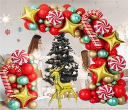 146pcs Xmas ornamenten feestdecor Ballonnen Kerst Garland Arch Kit Grote Crutch Candy Star Foil Ballons Goud Red Green Latex HO9180537