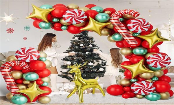 146 pièces ornements de noël décoration de fête ballons guirlande de noël arc kit grande béquille bonbons étoile feuille ballons or rouge vert latex ho6924275