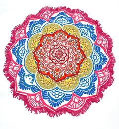 147147cm Cound-serviette de yoga Round Tasselle de tapisserie décor avec motif de fleurs nappes circulaires de plage MAT5610154