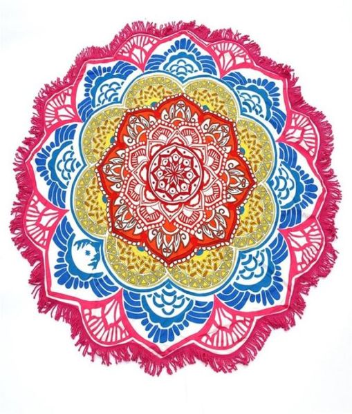 Estera redonda de Yoga de 147,147CM, tapiz de toalla, decoración de borlas con patrón de flores, mantel Circular, Picnic en la playa Mat7968787