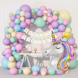 147pcs Ballons d'anniversaire Unicorn Arch Garland Kit Joyeux anniversaire Bannière pour filles Unicorn Birthday Party Decorations Baby Shower 240411
