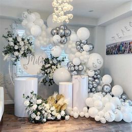 147 pièces blanc Chrome métallisé argent ballon guirlande arc Kit pour anniversaire fête de mariage décoration ballons mariée bébé douche X072238O