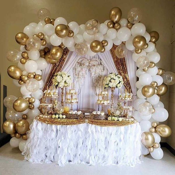 147pcs Ballon d'or blanc Garland Arch Kit Gold Dot Chrome Métallique Latex Ballon De Mariage Fête D'anniversaire Décor Baby Shower Globo 210626