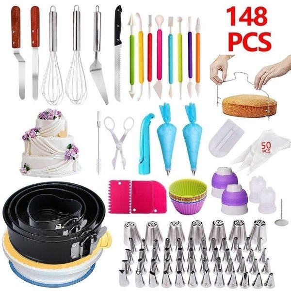 148 Pcs DIY Multifonction Gâteau Décoration Kit Tourne-Disque Set Pâtisserie Tube Fondant Outil Cuisine Dessert Outils Y200612