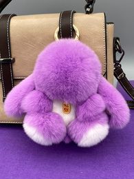 14 cm / 5,5 "Real Real Rex Rex Rabbit Fur Bunny Sac charme de porte Keychain Sac Accessoires Téléphon