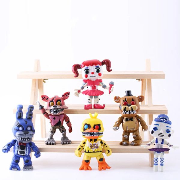 14 cm Figures FNAF Nightmare Bonnie Foxy Chica Action Figure Mobile Blacklight Frostbe Bear Model Collection Toys Doll 240319