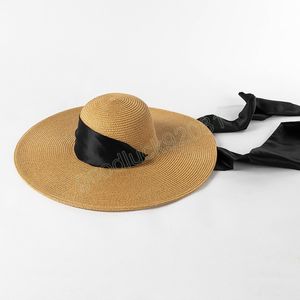 Sombreros de paja de gran tamaño de ala ancha de 14CM para mujer, sombrero de playa plegable y flexible con protección UV para el sol, sombrero de viaje para playa