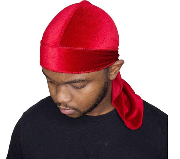 14 couleurs Luxe unisexe Velours Durags Doublures Bandana Turban Chapeau Longue Sangle casquettes de pirate Perruques Doo Durag Biker Chapeaux Bandeau Pirate Chapeau C327