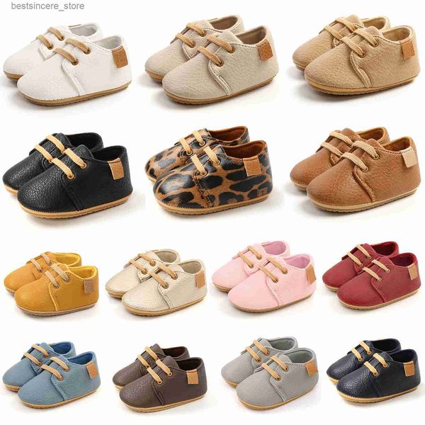 Zapatos con cordones de PU para niños recién nacidos en 14 colores, suela blanda antideslizante de alta calidad para niñas pequeñas, zapatos para caminar L230522