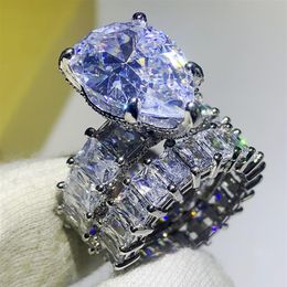 14CT vintage bijoux Big Diamond Couple Ring 925 STERLING WHITE TOPAZ GEMSTONES PARY DROP WATH FEMMES MINDAY BRIDAL RING 286H