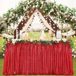 Jupe de table de 14 pieds à paillettes rouges, nappe rectangulaire carrée ronde à paillettes pour fête de mariage, dîner, réception-cadeau pour bébé, décoration de noël 240113