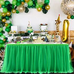 14FT Tule Tafelrok Groene Tutu Doek voor Kinderen Verjaardagsfeestje Ronde Tafels Kerst Home DecorationL 14ft H30in 240307