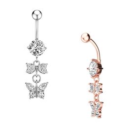 14G Dangle Butterfly Bowknot Belly Button Ring CZ Navel Barbell Piercing Body Sieraden voor Vrouwen Meisjes