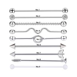 14G Chirurgisch staal Industriële Barbell Oorbellen Kraakbeen Body Piercing Bars voor mannen en vrouwen