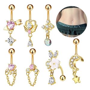 14g zirkoon navel ringen body piercing sieraden 316L roestvrij staal hartbloem maan navelring