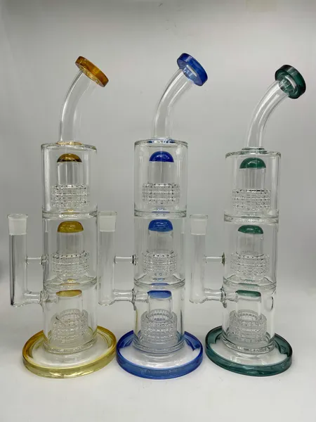 14 pulgadas de vidrio pesado Bong Percolator Hookah Tres capas Tubo de agua Junta de 14 mm con tazón