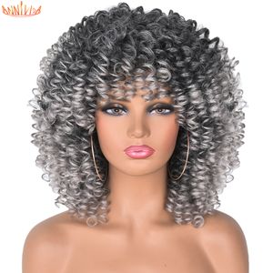 14inch Short Afro Kinky Curly Wig With Bangs For Black Women African Synthetic Ombre Glueless Wigs Heat Resistan Natural Hairfactory direct