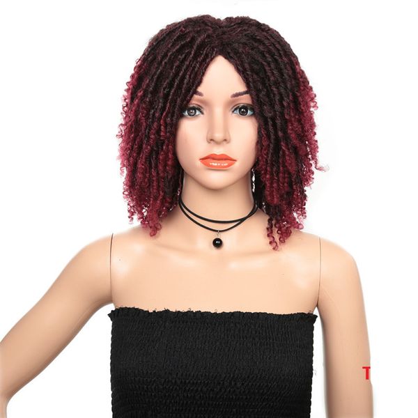 Pelucas cortas de 14 pulgadas para mujeres negras Peluca de pelo de rastas sintéticas Ombre Black Bug Crochet trenza resistente al calor