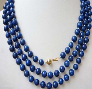 14K 8 mm Egyptische Lapis Lazuli donkerblauwe ronde kralen edelstenen ketting 48039039Long1251795