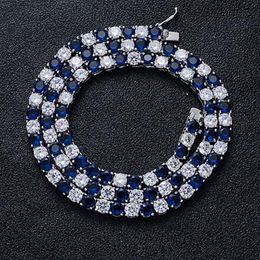 14K Bleu Saphir Blanc Zircon Tennis Pierre Précieuse Cuivre Chaîne Collier 5mm Cubique Zircon Pierres Bling Tennis Chaîne Hip Hop 18 pouces 22i301k