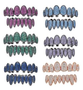14K Colorful CZ Vampire Dentans Grillz Iced Out Micro Pave Cumbic Zircon 8 Tooth Hip Hop Grill inférieur Grillz TEET GREEN PURPLE6857155