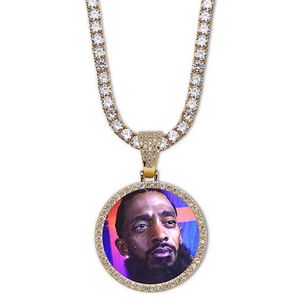 14k op maat gemaakte foto ronde medaillons hanger ketting met 3mm 24 inch touw ketting zilver goud kleur zirkoon mannen hiphop sieraden