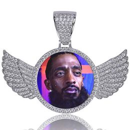 Collier avec pendentif médaillon rond Po sur mesure 14K, style gravé au dos, or rose, argent, or, Zircon, bijoux hip hop pour hommes, 211Y