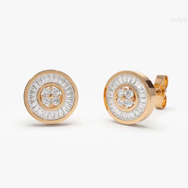 Aretes de disco con ajuste de canal de diamantes baguette de oro de 14 k Forma de 18 k Sólido pequeño y puro