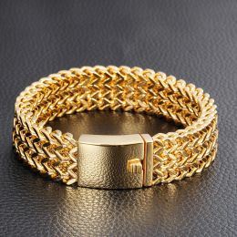 Bracelet en or 14 carats pour hommes, Double rangée de 18MM, chaîne gourmette Franco, Bracelets pour hommes