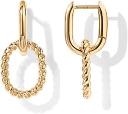 Boucles d'oreilles à chaîne convertible en or 14 carats pour femmes | Boucles d’oreilles en chaîne trombone | Boucles d'oreilles