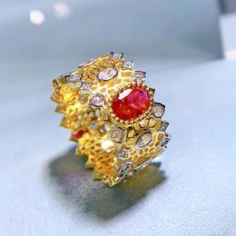 14K Gold Crown Ruby Diamond Ring 100% Real 925 Sterling Silver Party Wedding Band Rings For Women Engagement Sieraden Gift