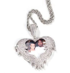 14K Or Personnalisé Personnalisé Photo Photo Pendentif Glacé Flip Coeur Photo Pendentif Collier Meilleurs Cadeaux pour Hommes Femmes