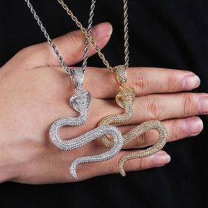 Collar con colgante de serpiente Cobra en forma de CZ de oro de 14K, circonita cúbica, regalo genial para hombres y mujeres, joyería, rapero, cantante, accesorios 190S