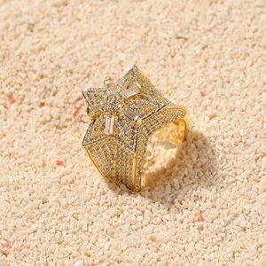 14K GOUD CZ SUPER STAR -vorm Solitaire clusterringen kubieke zirconia micro pave gesimuleerde diamanten ring met geschenkdoos 1960