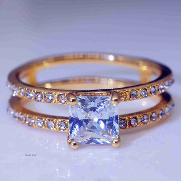 Anneau de couronne en diamant à double diamant 14 carats bagues de fiançailles princesse pour femmes Fas Fas
