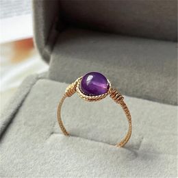 Anel de pedra de nascimento preenchido com ouro 14K Jóias de ametista natural Anel de junta feito à mão Mujer Boho Bague Femme Minimalismo Boho Rings268H