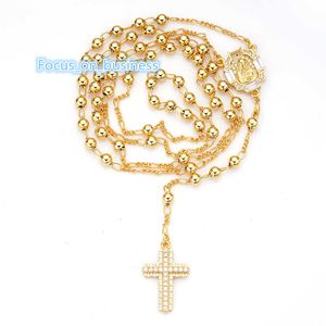 Collar de cadenas de rosario ajustables de plata llena de oro de 14k de oro