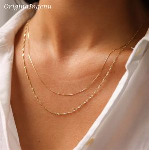 Collar de cadena de Singapur lleno de oro de 14 quilates, collar de cadena de cuerda delicada, joyería resistente al deslustre, collar bohemio para mujer 231229