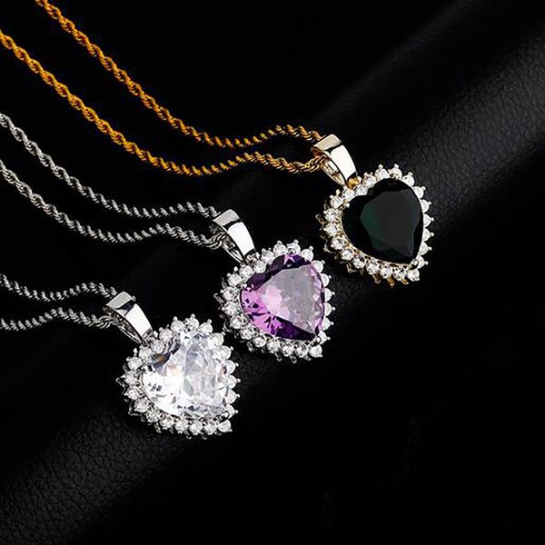 14K Or Gem Pierre Rouge Rose Violet Vert Clair Lab Ruby Pendentif Collier Micro Pave Bling Bling Pendentif Hip Hop Bijoux