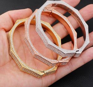 14K Goud Geometrische Polygon Vorm CZ Bangle Gold Silver Rose Gold Armbanden Punk Style Armband voor Mannen Vrouwen
