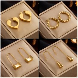 Pendientes de aro con candado de corazón de oro de 14k para mujer, joyería dorada de alta calidad para niñas, regalos de boda y fiesta