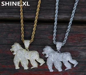Collier avec pendentif gorille King Kong glacé en or 14 carats, collier à breloques avec animaux pour hommes et femmes, bijoux de fête 7802090