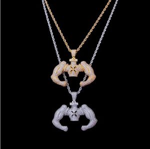 14K GOLD ICED OUT MR.MUSCLE PENDENTIF COLLIER CADEAUX POUR HOMMES HIP HOP Micro Pave Cubic Zirconia Simulé Diamants Collier