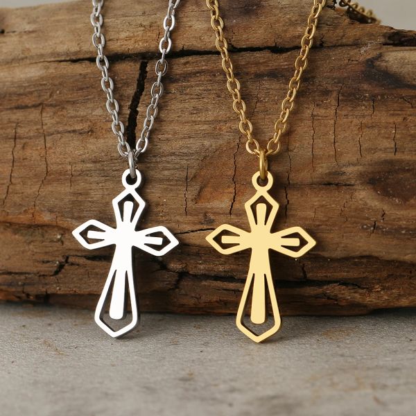 Collier de bijoux en or 14 carats, pendentif croix, pour femmes, Crucifix, christianisme, jésus, chaînes