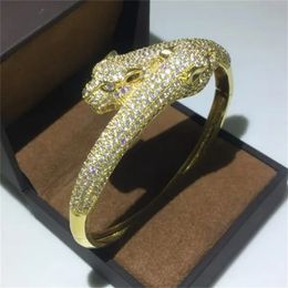 Bracelet tête de léopard en or 14K, Micro pavé de diamants de laboratoire, bracelets de fiançailles, pour femmes et hommes, accessoires de mariage
