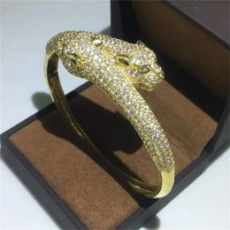 14K Gold Leopard Head Micro Pave Lab Diamond Bangle Party Engagement Bangles Bracelets For Women Men Mouringd Cydaries Mnqur